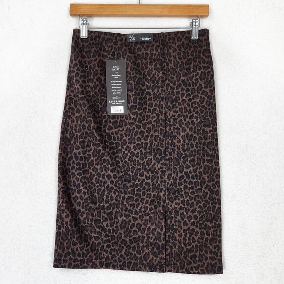 Liverpool Skirt Womens 2 26 Brown Cheetah Print Stretch Knit Midi Pencil NEW - Picture 6 of 13